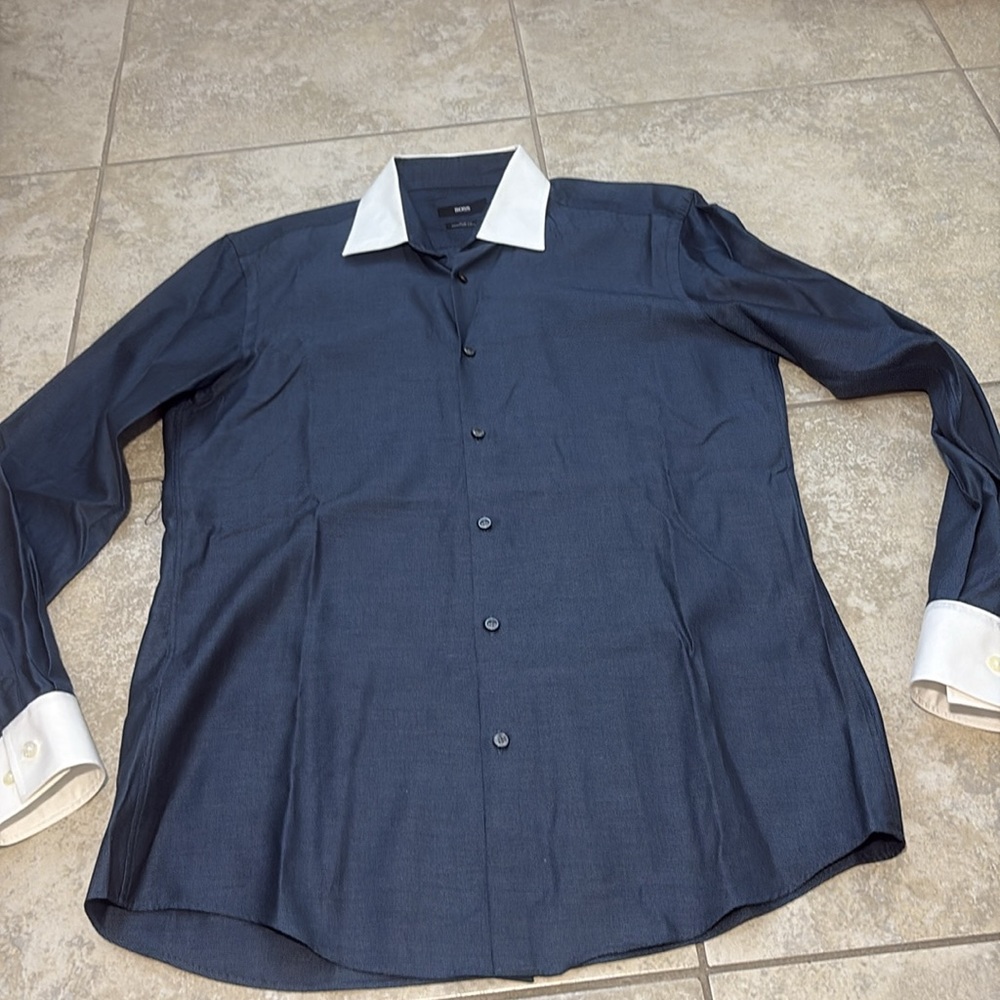 Boss Men's Dress Shirts - Navy, Pink, and Blue Stripes - Picture 13 of 16